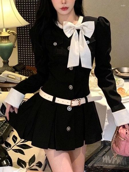Vestidos casuales 2023 otoño negro elegante vestido de fiesta corto mujeres manga larga dulce vintage mini estilo preppy una pieza corea