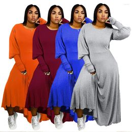 Robes décontractées 2023 Automne Bodycon Maxi Robe Mode Lâche Couleur Solide O Cou Longueur Longueur Longue Femmes Robes Vêtements Africains Américains