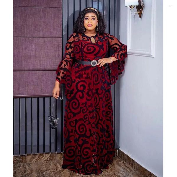 Robes décontractées 2023 Automne Vêtements à manches longues en mousseline de soie pour femmes africaines Dashiki Imprimer Robe Dubaï Abayas Fête de mariage Robes d'anniversaire