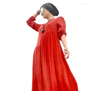 Casual jurken 2023 herfst losse maxi-jurk met volledige mouw dames vintage lange moslim katoenlinnen vestidos de fiesta