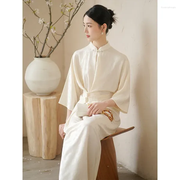 Robes décontractées 2023 automne goutte d'eau col montant taille couverture style chinois dames robe design sens amélioré Cheongsam femme