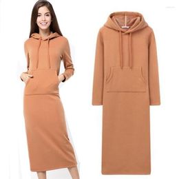 Robes décontractées 2023 automne hiver femmes à capuche longue épaissir robe pull grande poche sweat à capuche velours