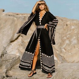 Casual jurken 2023 Beach zomerfeest maxi outfits voor vrouwen sexy v nek zwempak bedek op boho bohemian kleding kaftan gewaad 230303