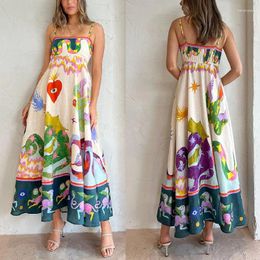 Casual Jurken 2023 Merk Vrouwen Jurk Lange Bloemenprint Tank Mouwloos Kleid Mode Vrouwelijke Kleding