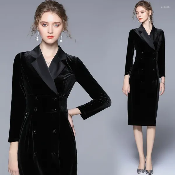 Robes décontractées 2023 Mode élégante Slim-Fit Taille de velours pour femmes Mi-longueur sur le genou Robe de manteau en une étape à porter