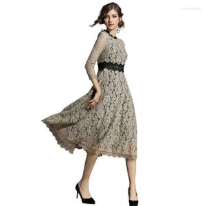 Casual jurken 2023 Elegante vintage lange mantel kanten jurk vrouwen plus szie 5xl gehaakte holte uit sexy club avondfeestje