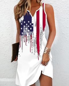 Casual Jurken 2023 Mode Vrouwen Onafhankelijkheidsdag Vlag Print Notch Neck Dress V Daily Wear Sexy Robes Pullover Shirt