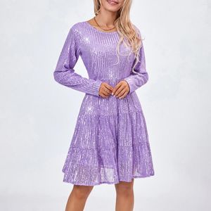 Casual jurken 2023 mode dames mini-jurk met pailletten glitter lange mouwen effen kleur gelaagde losse babydoll streetwear