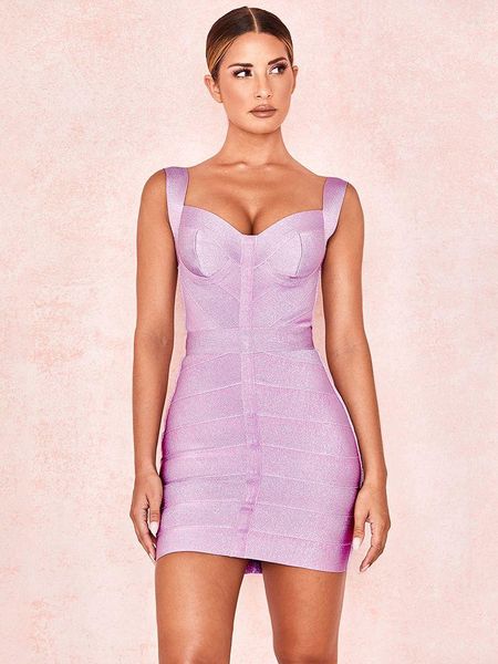Robes décontractées 2023 mode femmes été Sexy dames robe moulante gaine col en V au-dessus du genou Spaghetti sangle Chic violet clair