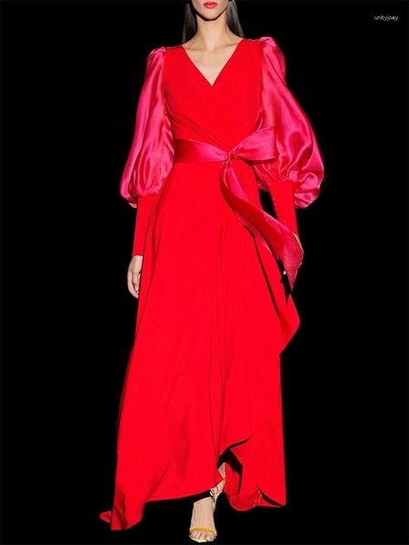 Robes décontractées 2023 robe de haute qualité printemps minceur tempérament lumière rouge luxe minorité haut de gamme lanterne manches français