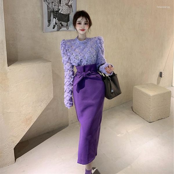 Vestidos casuales 2023 Estilo clásico coreano Socialite Dignificado Suéter de aspecto juvenil Falda Traje de dos piezas Otoño de mujer