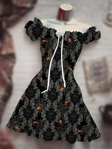 Vestidos casuales 2023 Lace Horror Night Disfraz de Halloween Vestido largo Hawaiian Boho Manga corta Calabaza Calavera 3D