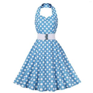 Casual Jurken 2023 Dames Cocktail Vestido Polka Dot Print Halter Hals Open Rug Sexy Mid Lengte Tuniek Taille Swing Jurk