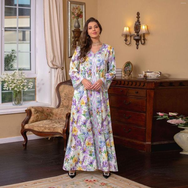 Vestidos casuales 2023 Último Dubai Kaftan para mujeres Primavera en todo el mundo Oriente Medio Moda Impreso Túnica Vestido de estilo turco de alta calidad