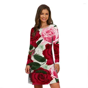 Casual jurken 2023 Lange mouw jurk dames 3D Flower digitale printstijl op de plank modieuze straatkleding in de herfst