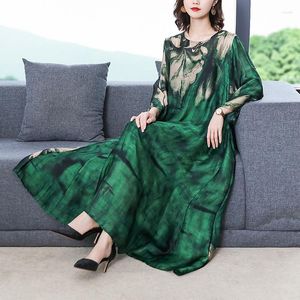 Robes décontractées 2023 lâche vert imprimé plage maxi robe printemps été vintage 4xl plus taille midi élégant femmes moulante robe de soirée