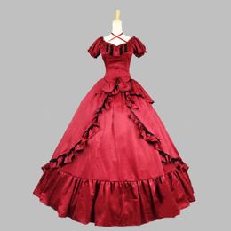 Casual jurken 2023 Nobele rode lange mouwen Ruches Vintage Victoriaanse jurk Medieval Renaissance Ball -jurken voor feest