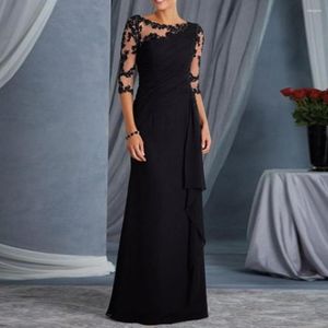 Casual Jurken 2023 Party Black Avond Vrouwen Moeder Bruid Mouwen Applicaties Chiffon Koningsblauw Bruiloften Gast Gown Vestido Y2k