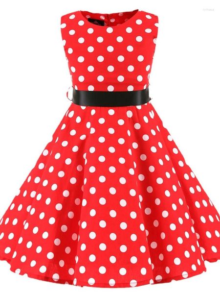 Robes décontractées 2023 à pois Vintage enfants Robe mi-longue fête fraise fleur été enfants filles Fille Vestidos femmes Robe