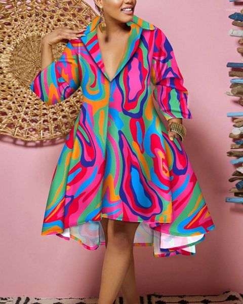 Robes décontractées 2023 Recommander Style Femmes À Manches Longues Tie Dye Imprimé Chemise Lâche Robe Élégante