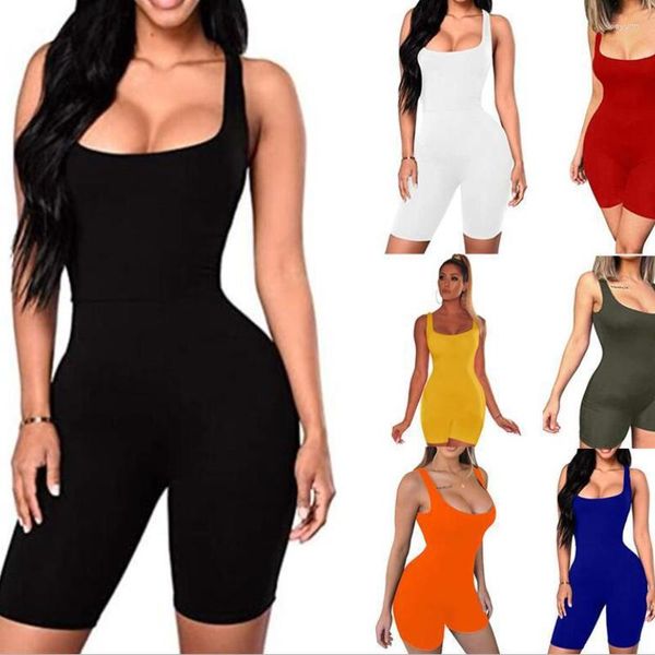 Vestidos informales 2023, mono Sexy sin mangas para mujer, mono ajustado, pantalones cortos deportivos ajustados, ropa de discoteca, pantalones cortos de motociclista sin espalda