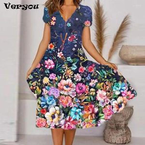 Robes décontractées 2023 Robe à manches courtes Femme Été Floral Imprimer Irrégulière Longue Mode Femme Lâche Grande Taille Vêtements Streetwear