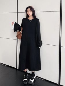 Robes décontractées 2023 printemps automne chemise noire femme robe Vestidos grande taille faux deux pièces panneau nœud manches longues femmes
