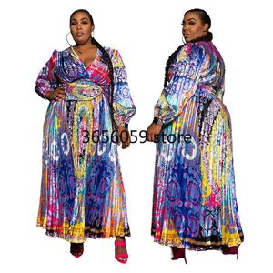 Robes décontractées 2023 printemps automne Maxi Robe imprimé fleuri plissé femmes dames Vestidos amples plage fête Robe Femme grande taille