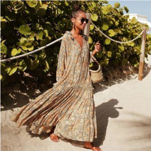 Casual jurken 2023 Spring Boheemse lange jurk voor dames oversized strand elegante vrouwelijke herfst mode losse vakantie dames kleding 230301