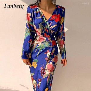 Casual Jurken 2023 Lente Pendelen Dame Print Shirt Jurk Elegante Slanke Lange Mouwen Maxi Party Vrouwen Sexy Bloemen Vestidos