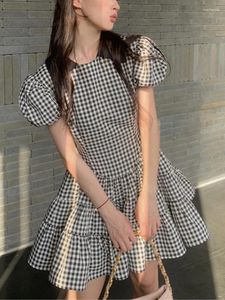 Casual Jurken 2023 Lente Plaid Y2k Mini Jurk Vrouwen Korte Mouw Vintage Elegante Vrouwelijke Ontwerp Een Stuk Koreaans