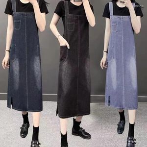 Casual Jurken 2023 Lente Zomer Koreaanse Blauwe Denim Jurk Damesmode Losse Jarretel Riem Vrouwelijke S-5XL Zwart Jean Elega