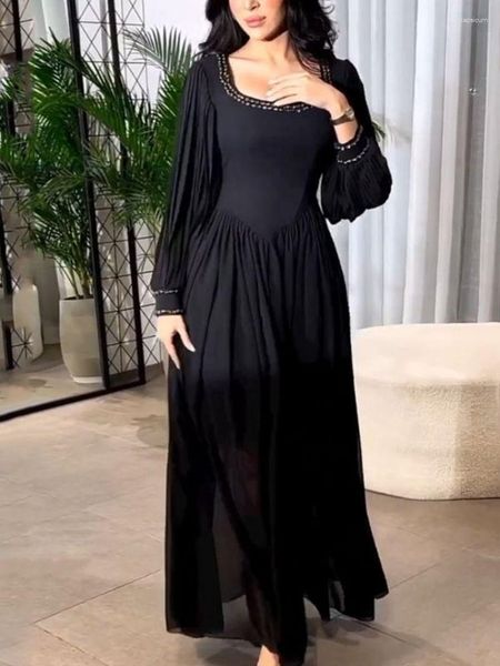 Robes décontractées 2023 printemps été Sexy taille haute perlée perle en mousseline de soie Banquet robe de soirée fête femmes noir longue