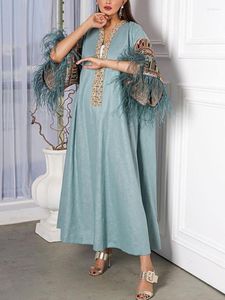 Robes décontractées 2023 printemps été femmes longue Robe ample mode plume grand Style Kraft Tan Robe Abaya