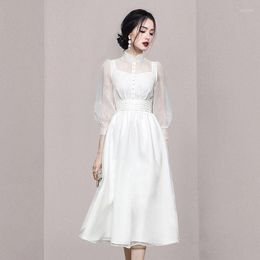 Casual jurken 2023 Spring temperament Cheongsam Stand kraag lange jurk elegant kantoor dames lantaarn mouw vrouwen kleding s-xxxl