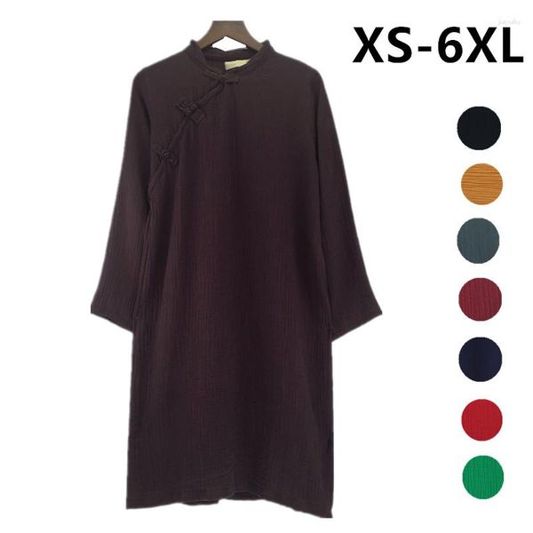 Robes décontractées 2023 printemps femmes Vintage col montant à manches longues coton lin robe marque Autunm noir rouge blanc