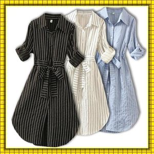 Casual jurken 2023 Gestreepte vrouwen kleden tuniek lange mouw elegant shirt blauw wit zwarte lente zomer dames streep mini
