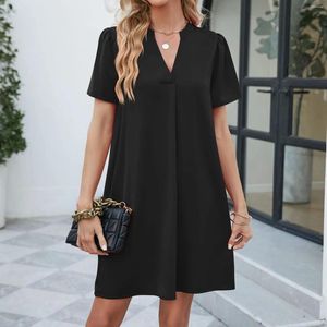 Casual Jurken 2023 Stijlvolle Ol Werk Knielange Jurk Gewaad Femme Vestidos Vrouwen Zomer Elegante V-hals Half Mouw effen Zonnejurk