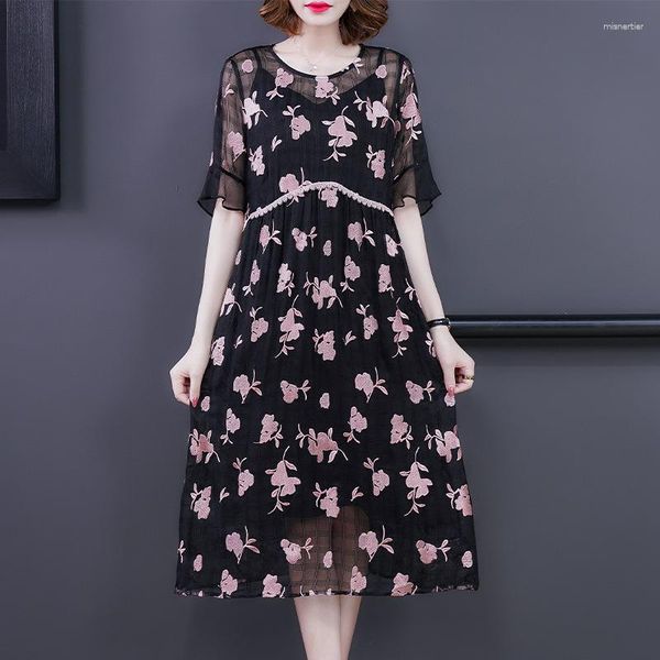 Vestidos casuales 2023 Summer Black Floral Bordery Dress Women Women Korean Fashion Beho Boho Fiesta elegante