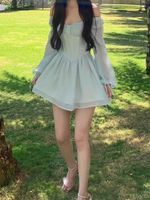 Robes décontractées 2023 Summer Bodycon Mini robe femme élégante couleur pure une pièce coréenne à manches longues fée mince courte fête
