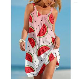 Vrijetijdsjurken 2023 Zomerkleding Coole watermeloen 3D dames bedrukte losse comfortabele jarreteljurk