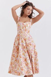 Vestidos casuales 2023 verano elegante vestido floral rosa mujeres tanque corsé una línea hasta la rodilla cómodo bohemio diario salir