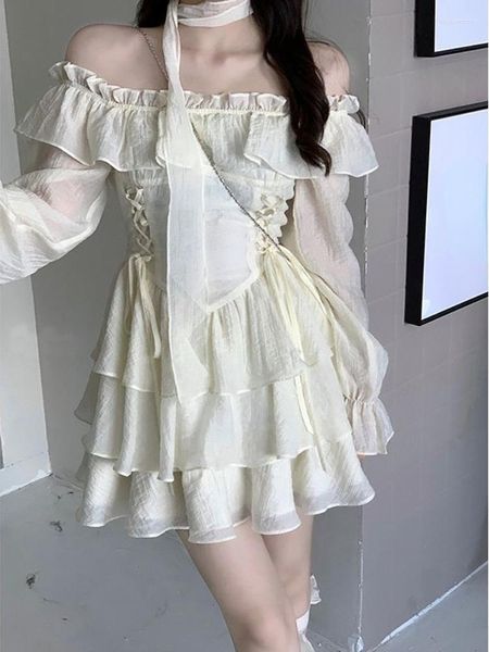 Robes décontractées 2023 été élégant volants fée robe femmes doux Lolita fête à manches longues une pièce coréenne femme mode