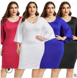 Robes décontractées 2023 Été européen et américain Plus-Taille Femmes Jersey Épaule Fat Mm Sac Sexy Hip Dress1