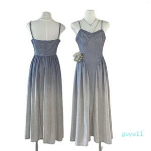 Vestidos casuales 2023 Summer Gradient Suspender Dress Womens Blue Cinched Cintura