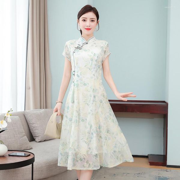 Robes décontractées 2023 été amélioré beaux vêtements Style chinois Cheongsam robe en long tempérament féminin A-word