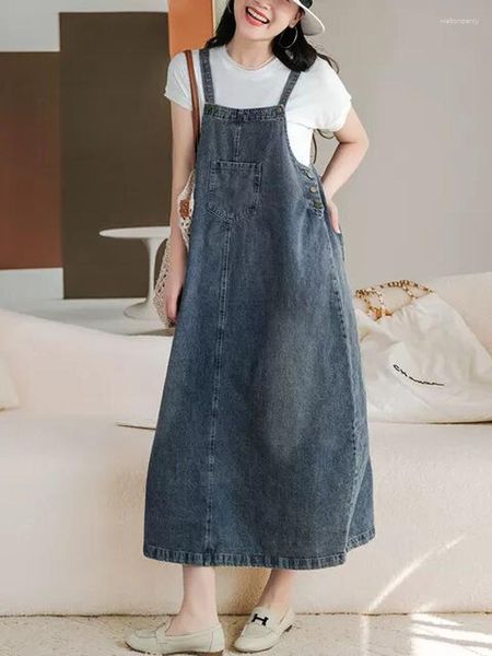 Vestidos casuales 2023 Verano Corea Moda Jeans sin mangas Mujer Vestido general Vestidos Robe Elbise Suelto Tallas grandes Long Denim Suspender