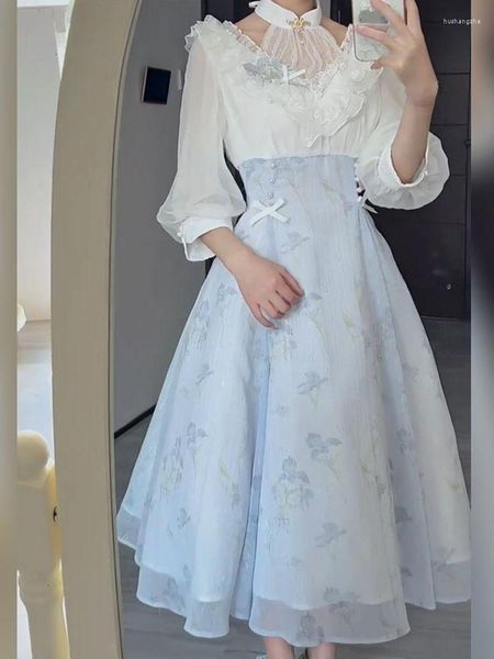 Robes décontractées 2023 été dentelle florale élégante robe de soirée femmes Lolita Vintage Midi français une pièce coréen mode Chic