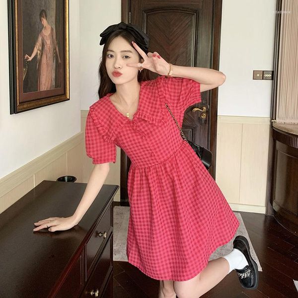 Robes décontractées 2023 Summer Red Plaid Mini robe pour femmes fille vintage fête d'anniversaire vêtements de mode coréenne vêtements de plage Y2k