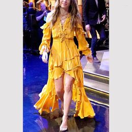 Robes décontractées 2023 été élégant concepteur femmes longue robe col à volants laçage corde queue d'aronde volants vacances dames Maxi